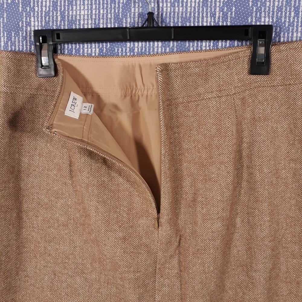 J.CREW Wool Blend Skirt Womens Size 12 Lined Herringbone Beige - Picture 10 of 11
